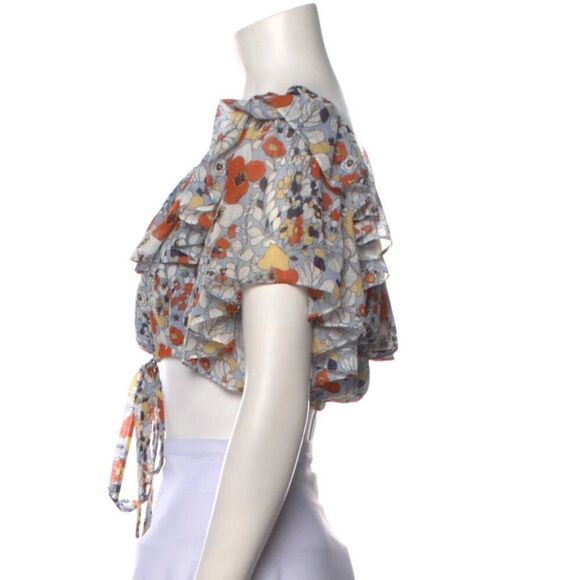 Alexis Adona Floral Chiffon Ruffle Off-Shoulder Crop Top - Picture 3 of 7